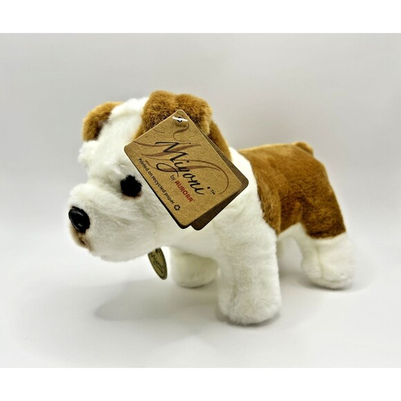 Miyoni by Aurora Realistic Bulldog 8.5" Plush Pup White Brown Dog Stuffed Animal - Picture 3 of 14